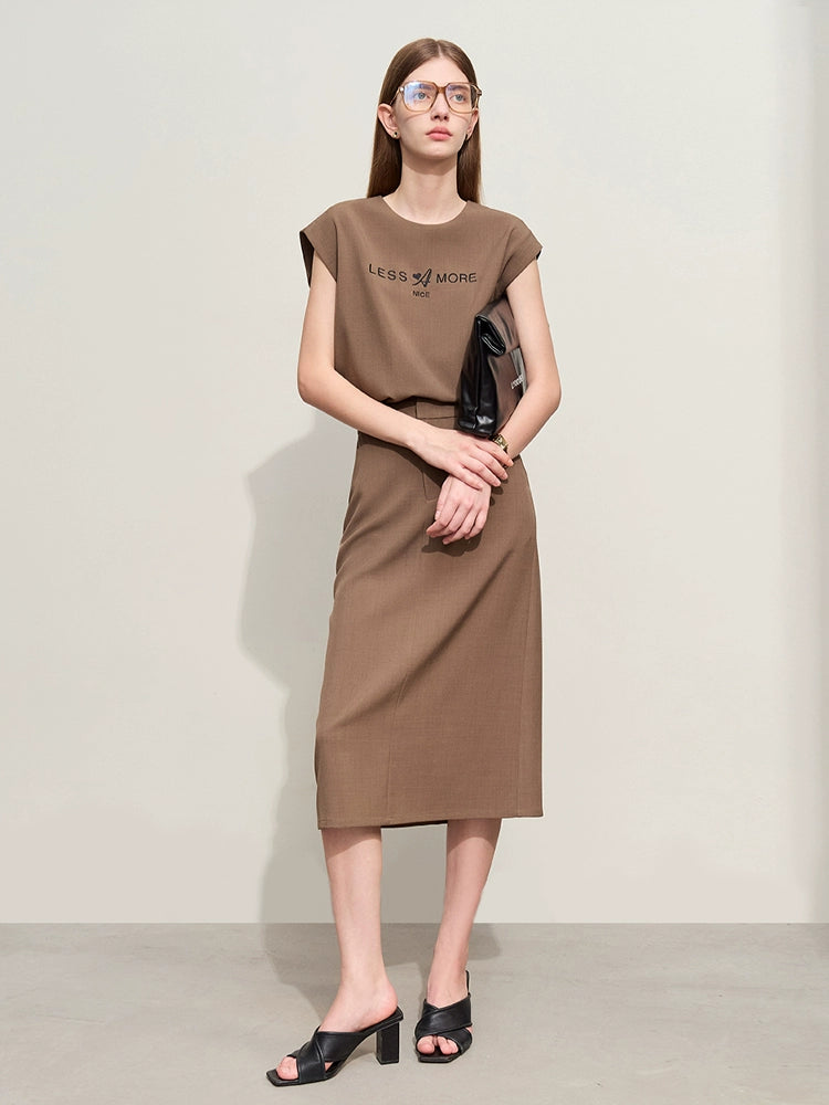 round Neck Wide Shoulder Letter Shirt Straight-leg Work Clothing Embroider