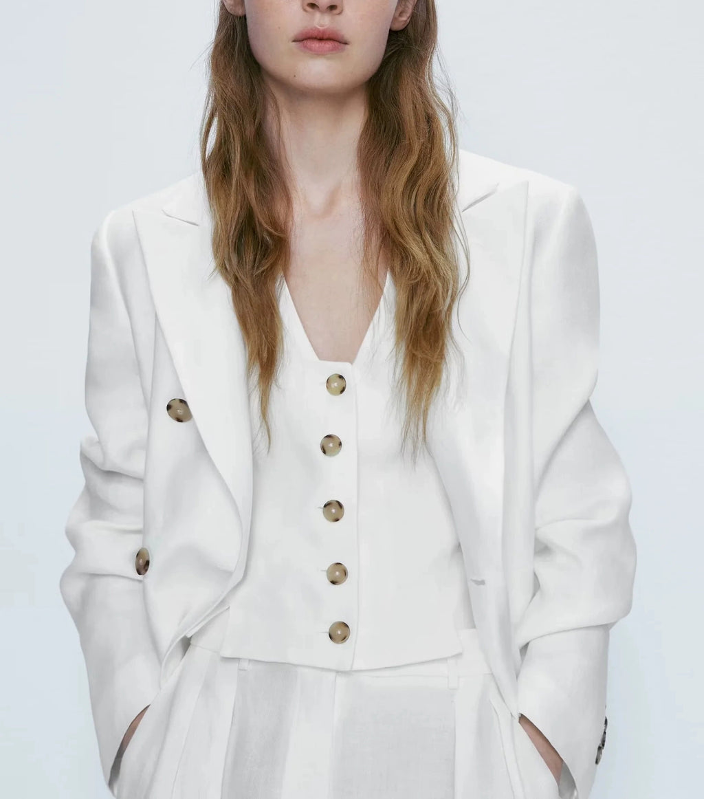 MD Summer New Arrival Single-Breasted V Neck Sleeveless Outwear Leisure Commute Short Suit Vest 6025571