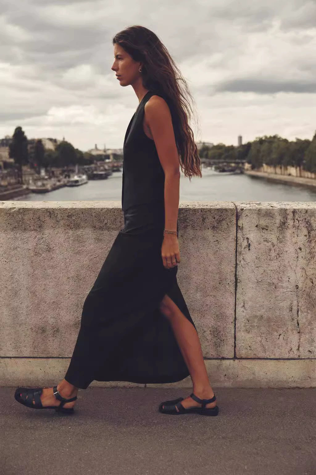 Za New Fall Women's Clothing Sleeveless V Neck Linen Vest Jacket High Waist Midi Dress 7828967 7839967