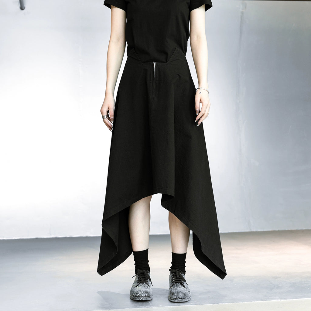 Simple Black Irregular with Personality Skirt