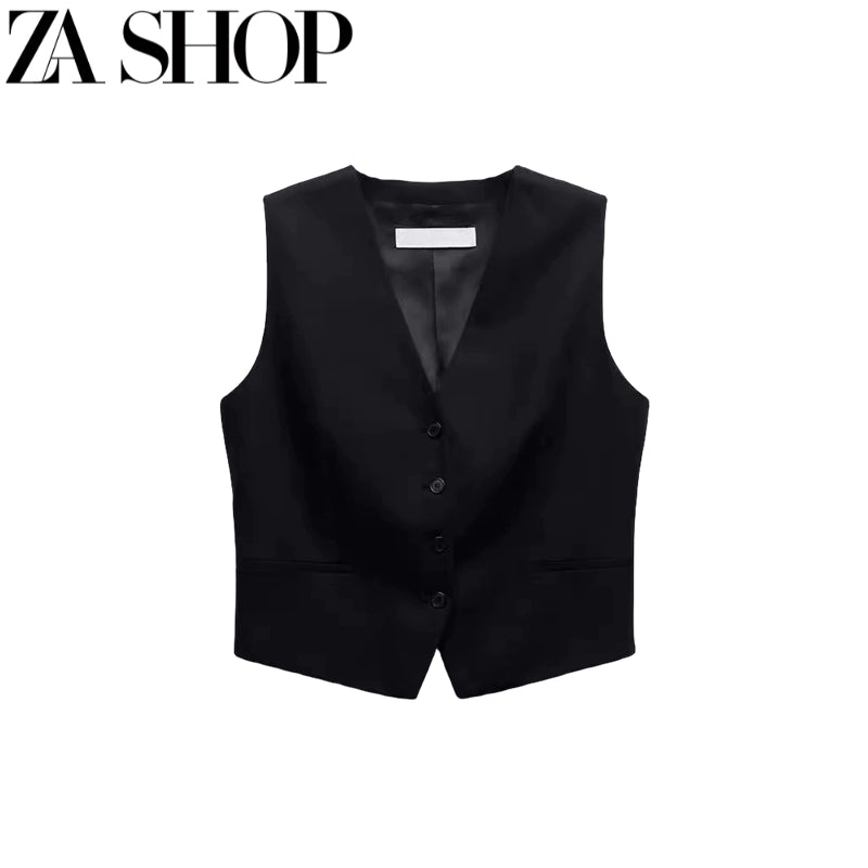 Za New Fall Women's Clothing Sleeveless V Neck Linen Vest Jacket High Waist Midi Dress 7828967 7839967