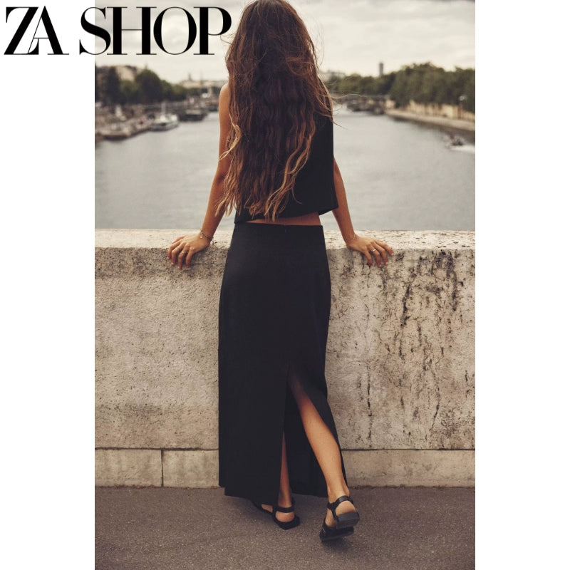 Za New Fall Women's Clothing Sleeveless V Neck Linen Vest Jacket High Waist Midi Dress 7828967 7839967