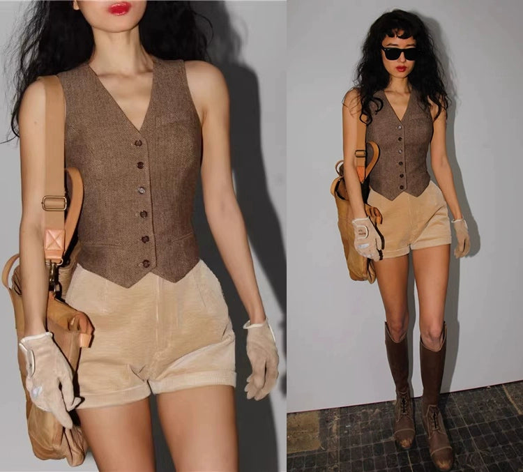 Casual Silm Slimming and Short Retro Woolen Vest
