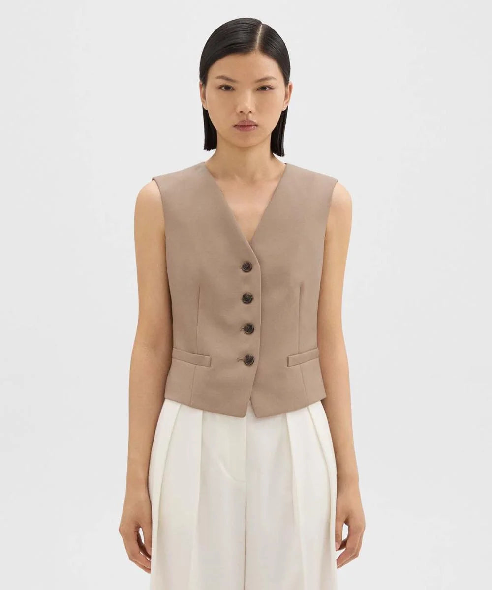 Th*e0ry Women Vest Jacket Wool V-Neck Sleeveless Buttons Solid Color Casual Office Lady Tops Elegant Luxury Single Breated
