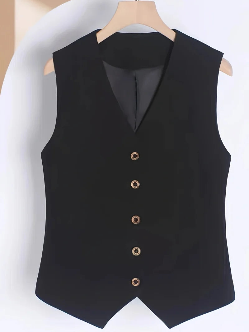 Vintage Suit Waistcoat Fashion Simple Single Breasted Elegant Women's Sleeveless Vest Casual Solid Color Slim-fit Small Coat