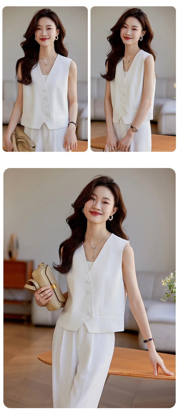Women's White Suit Vest2024New Spring and Summer Sleeveless Waistcoat Vest Cardigan Suit Suit