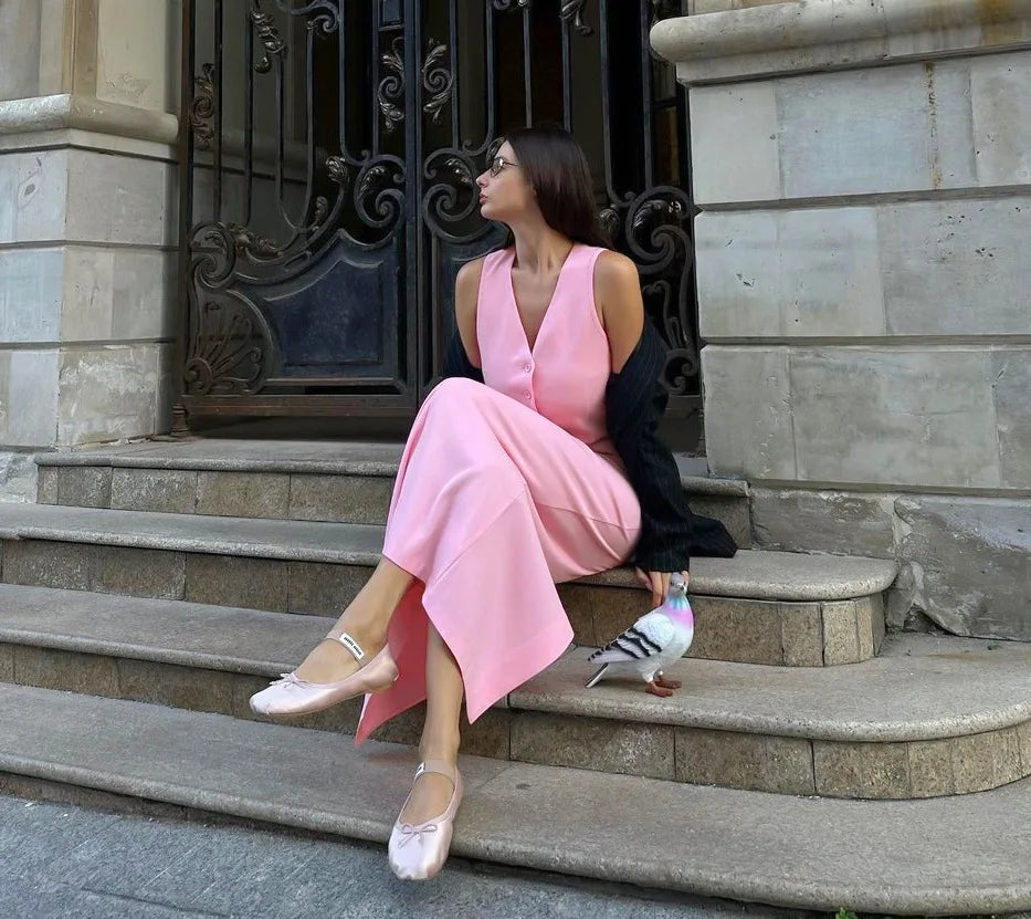 Fashionable Casual Two Piece Skirt Set Sleeveless Vest Short Top+Split Waist Skirt Autumn Two-piece Outfit For Women