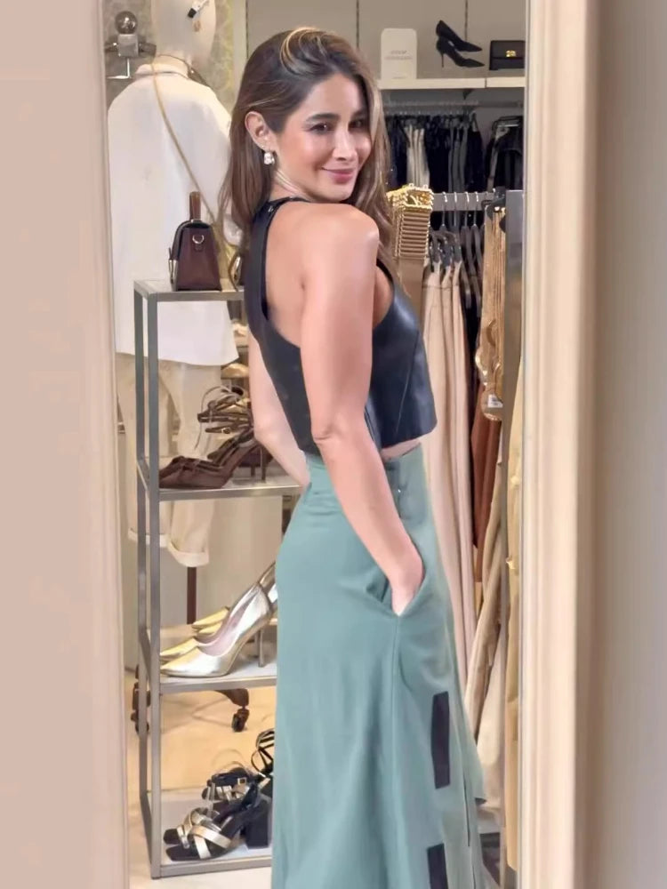 Women's Skirt Sets New Sleeveless Sling Neck Sexy Dress Short Top Irregular Long Dresses  Two Piece Sets Womens Outifits 2024