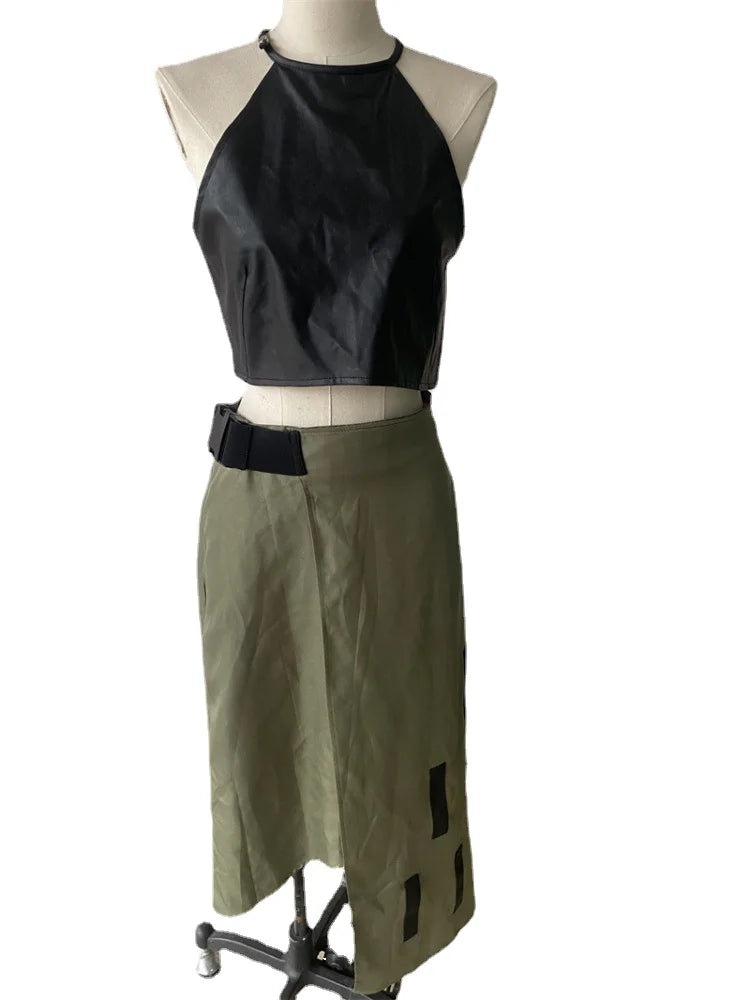 Women's Skirt Sets New Sleeveless Sling Neck Sexy Dress Short Top Irregular Long Dresses  Two Piece Sets Womens Outifits 2024