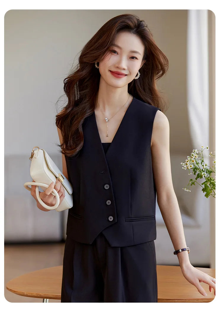 Women's White Suit Vest2024New Spring and Summer Sleeveless Waistcoat Vest Cardigan Suit Suit