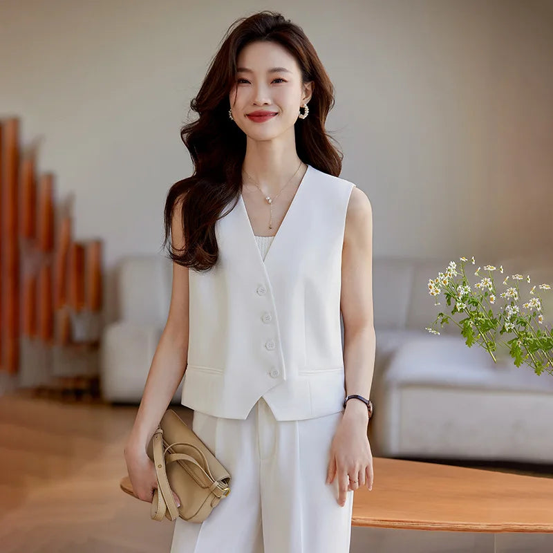 Women's White Suit Vest2024New Spring and Summer Sleeveless Waistcoat Vest Cardigan Suit Suit