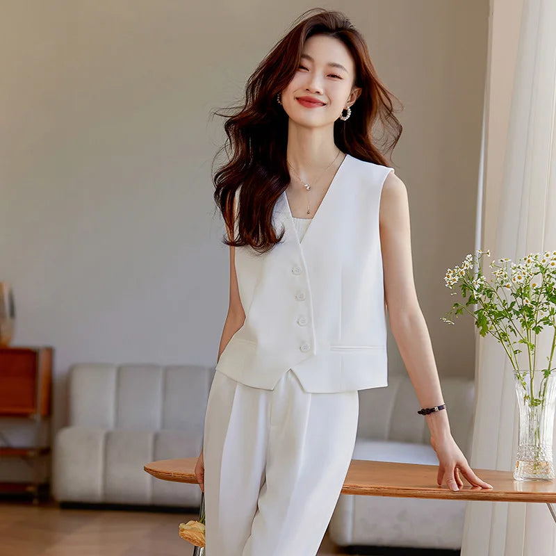 Women's White Suit Vest2024New Spring and Summer Sleeveless Waistcoat Vest Cardigan Suit Suit