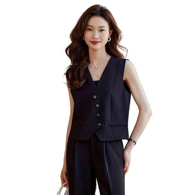 Women's White Suit Vest2024New Spring and Summer Sleeveless Waistcoat Vest Cardigan Suit Suit