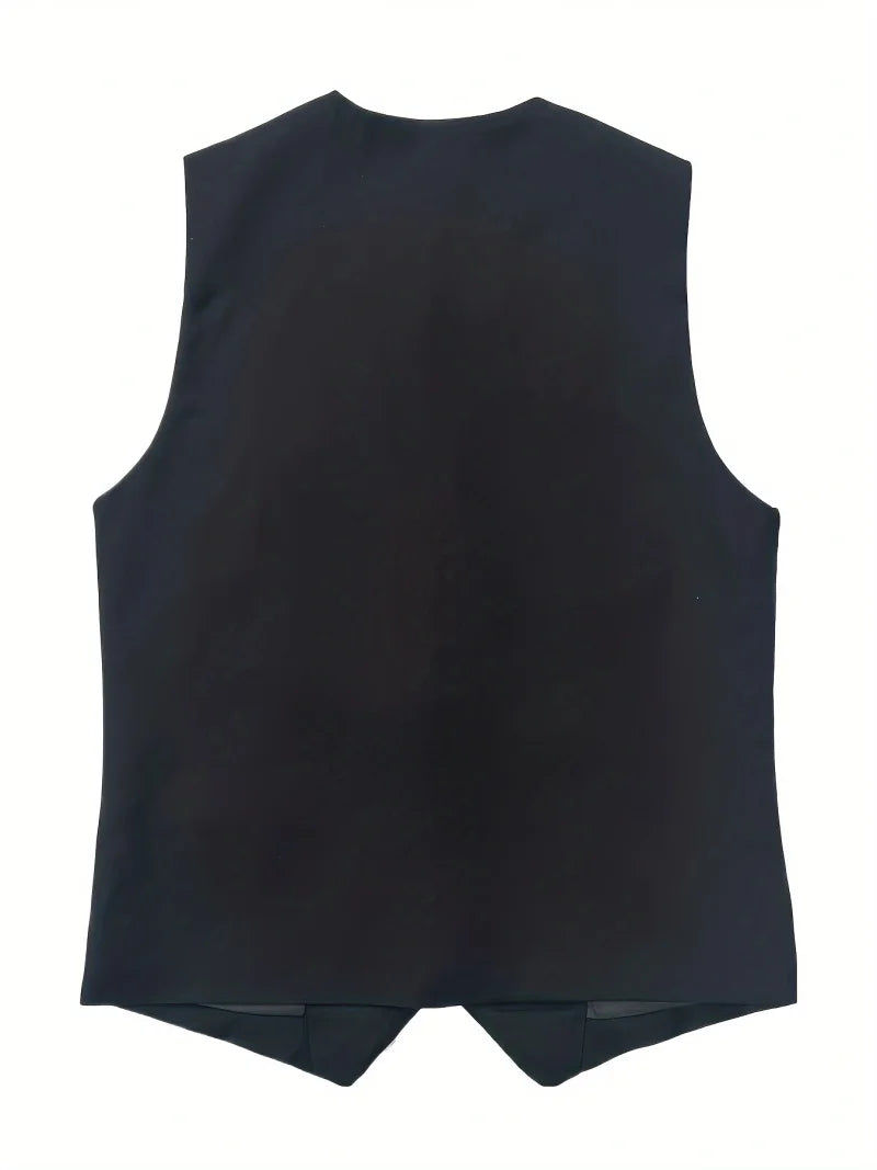 Vintage Suit Waistcoat Fashion Simple Single Breasted Elegant Women's Sleeveless Vest Casual Solid Color Slim-fit Small Coat