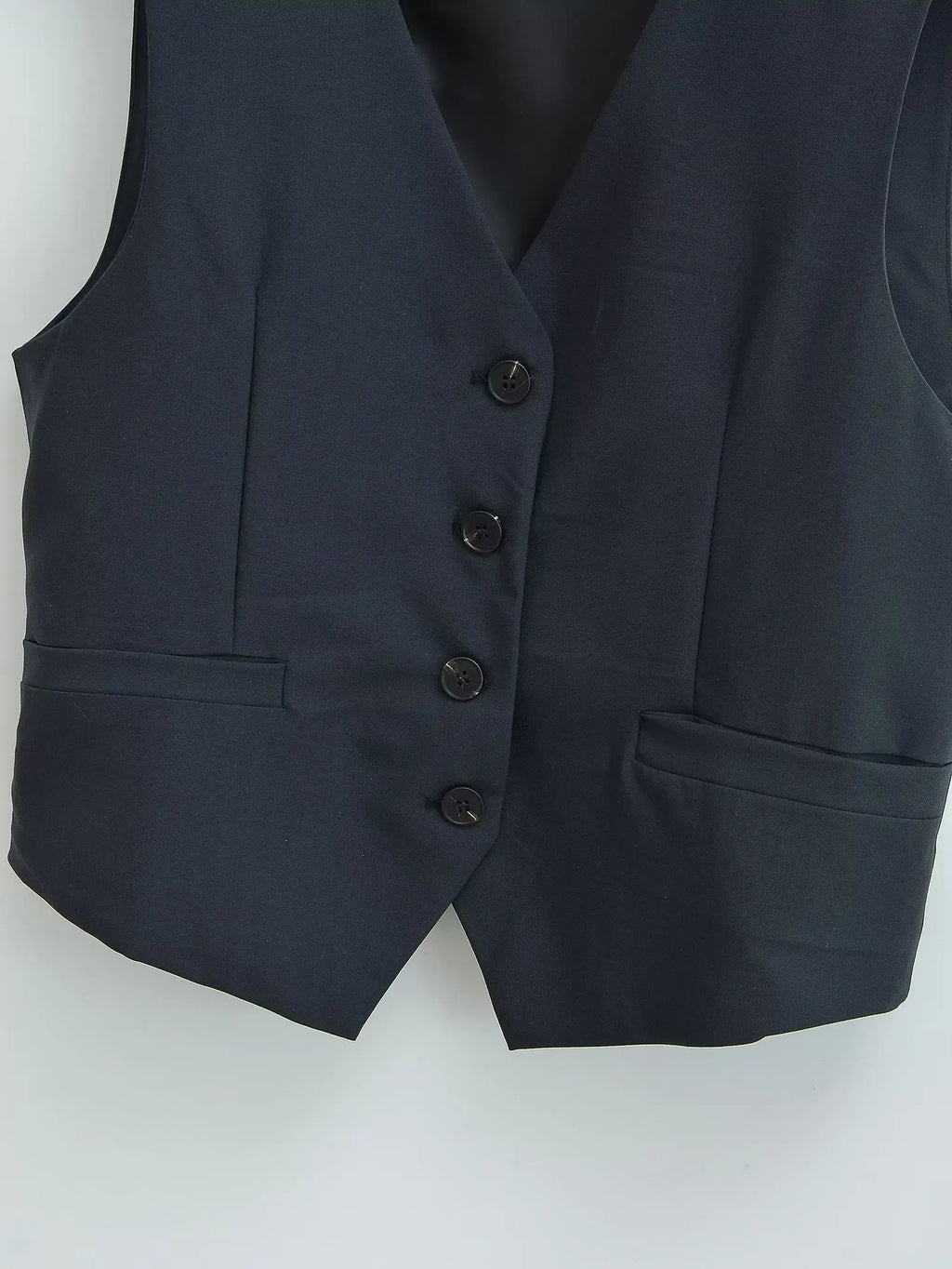 TRAFZA Casual Office Lady Blazer Women Solid V Neck Pockets Sleeveless Single Breasted Long Jacket Fashion 2024 Spring Coats