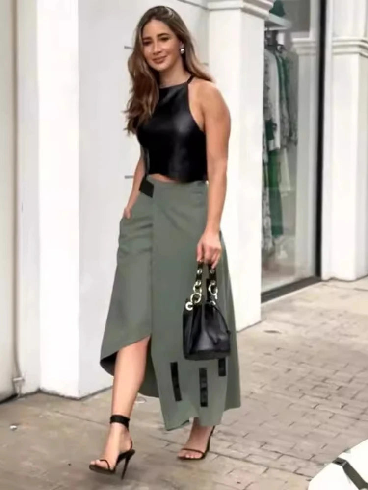 Women's Skirt Sets New Sleeveless Sling Neck Sexy Dress Short Top Irregular Long Dresses  Two Piece Sets Womens Outifits 2024