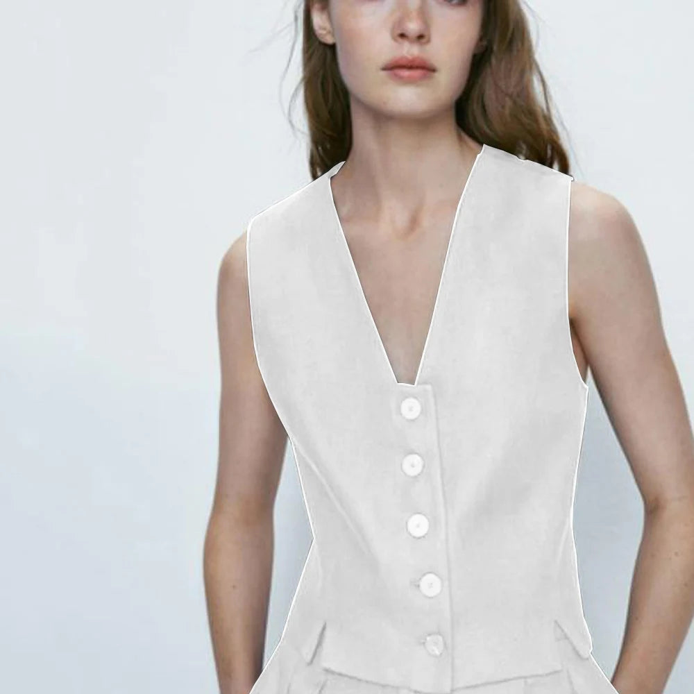 Single Breasted Women Vest Work Square Neck Traf Summer Polar Sleeveless Aviator Ladies Clothes for Women's Vests