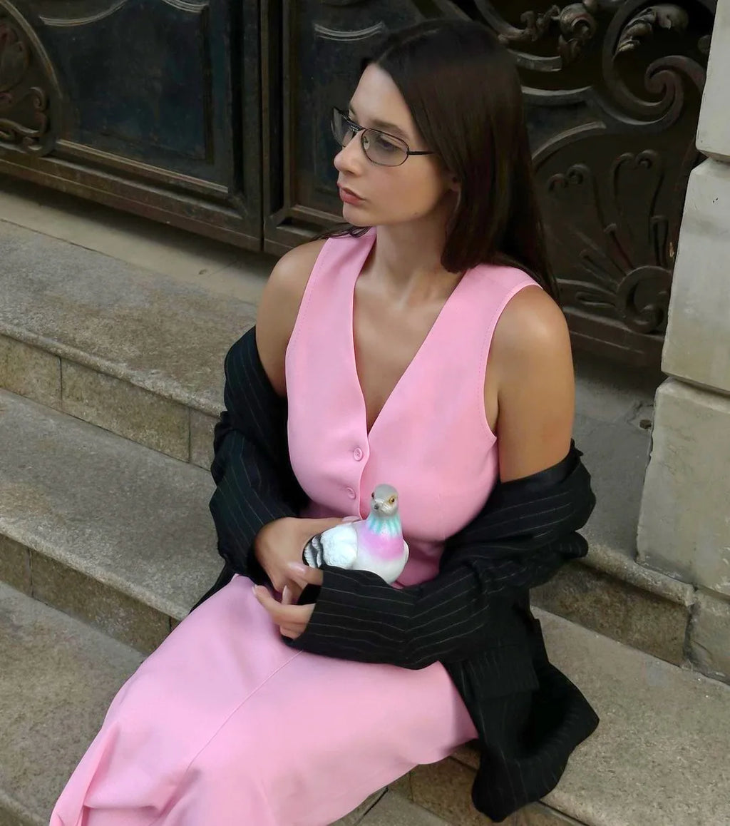 Fashionable Casual Two Piece Skirt Set Sleeveless Vest Short Top+Split Waist Skirt Autumn Two-piece Outfit For Women