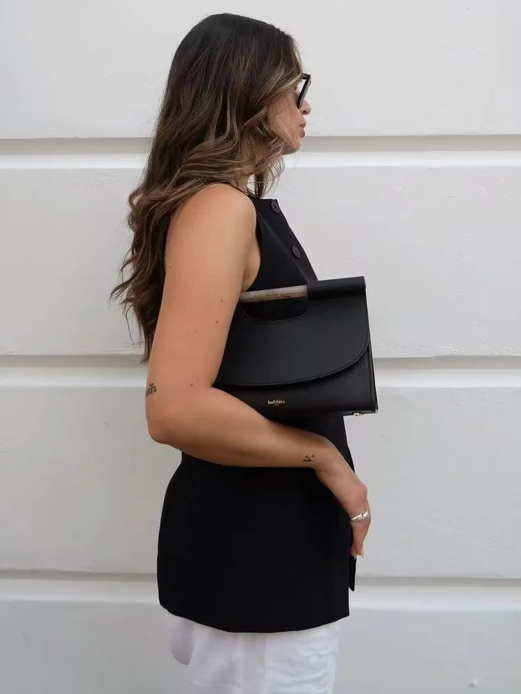 Y2K TRAF 2024 Summer Women's Suit O-Neck Long Vest Mini Shorts Sets for Women 2 Pieces Elegant Outfit Lady Shorts Two-piece Set