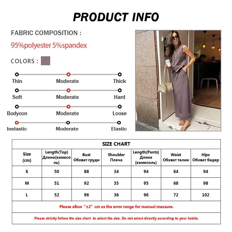 Oymimi Casual Purple Two Piece Set For Women Fashion V-Neck Sleeveless Tank Tops And Pockets Straight Ankle-Length Skirts Sets