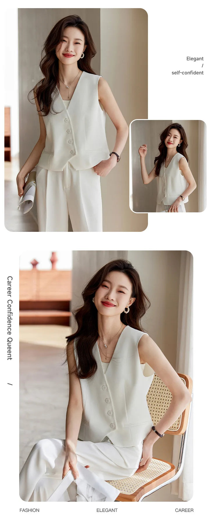 Women's White Suit Vest2024New Spring and Summer Sleeveless Waistcoat Vest Cardigan Suit Suit