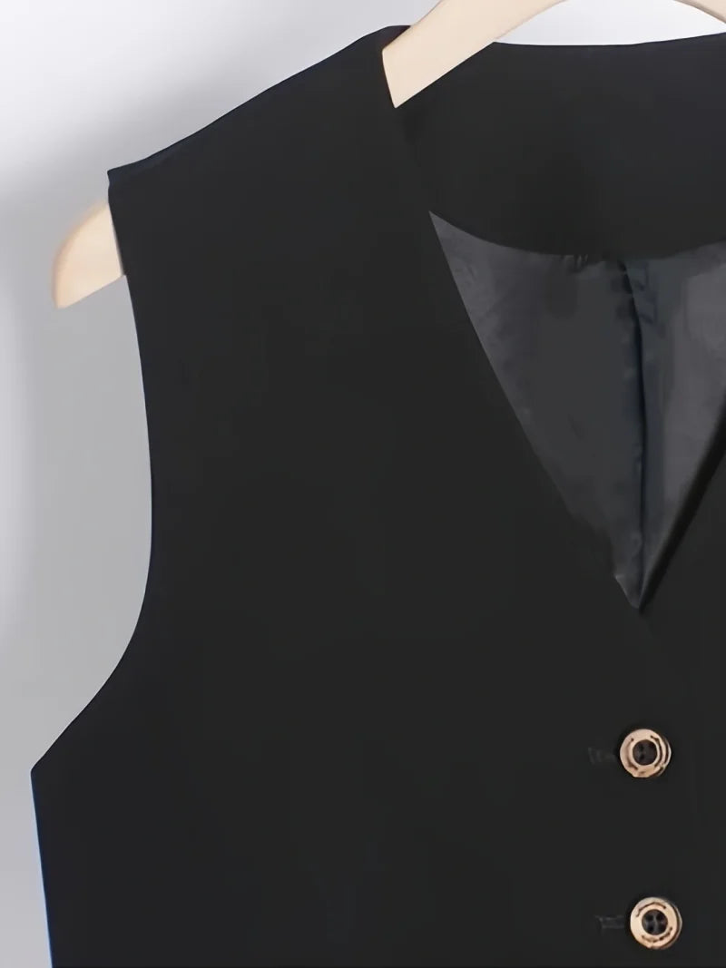 Vintage Suit Waistcoat Fashion Simple Single Breasted Elegant Women's Sleeveless Vest Casual Solid Color Slim-fit Small Coat