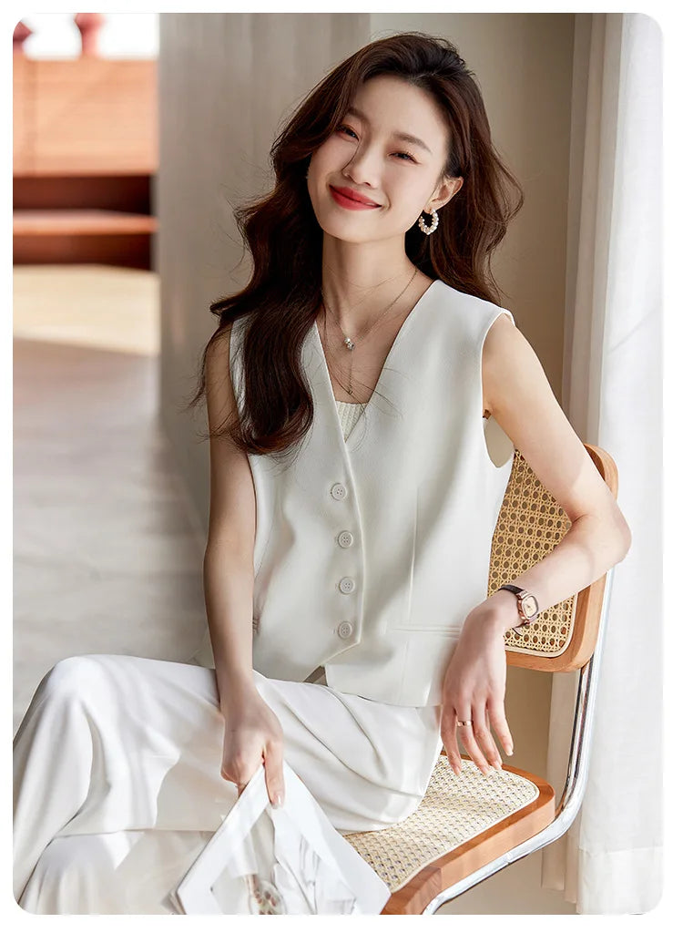 Women's White Suit Vest2024New Spring and Summer Sleeveless Waistcoat Vest Cardigan Suit Suit