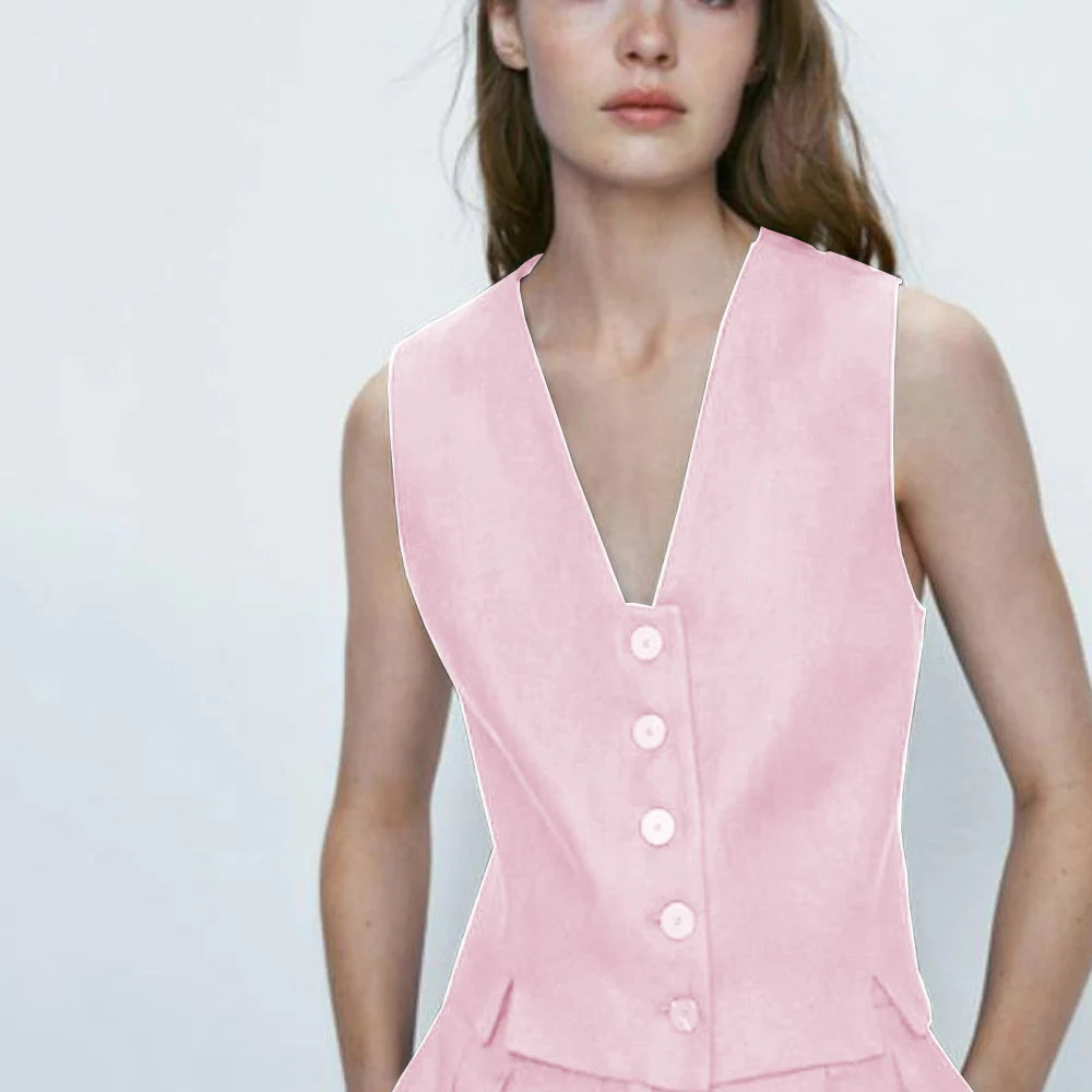 Single Breasted Women Vest Work Square Neck Traf Summer Polar Sleeveless Aviator Ladies Clothes for Women's Vests