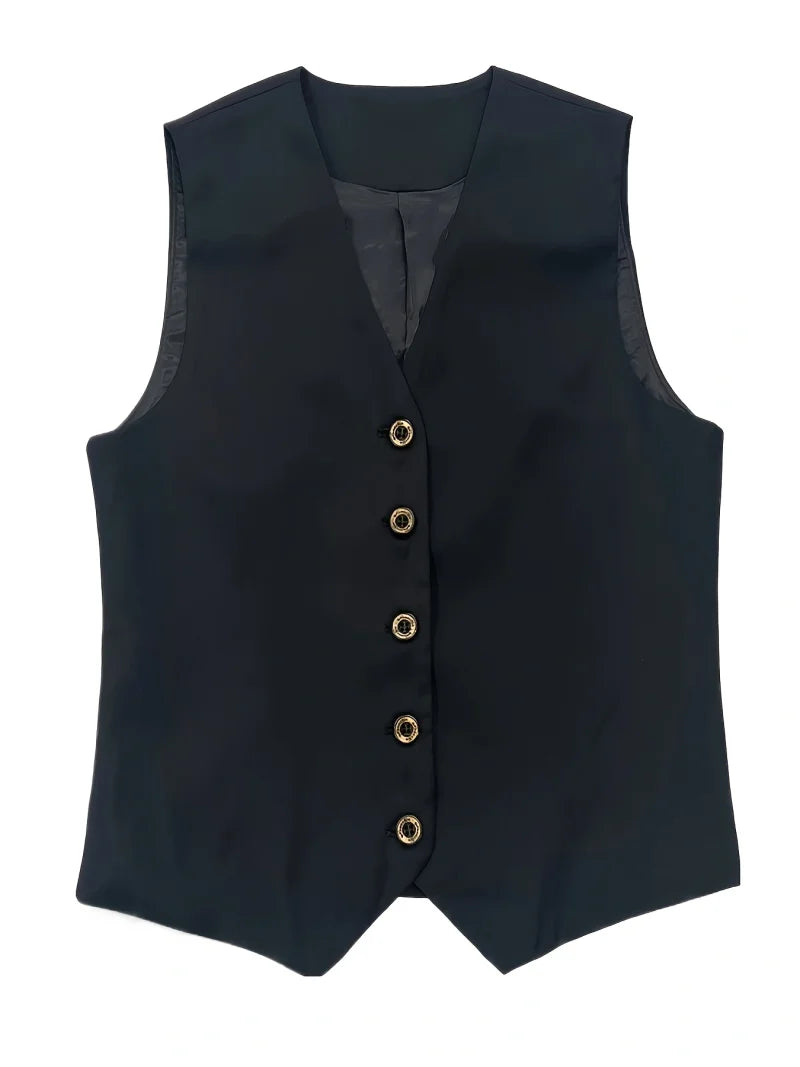 Vintage Suit Waistcoat Fashion Simple Single Breasted Elegant Women's Sleeveless Vest Casual Solid Color Slim-fit Small Coat