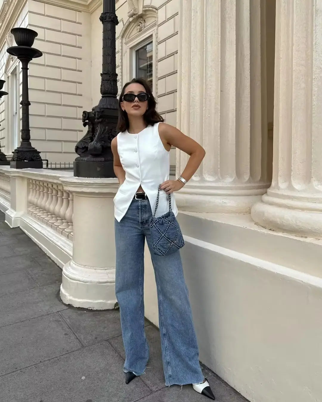 Y2K TRAF 2024 Summer Women's Suit O-Neck Long Vest Mini Shorts Sets for Women 2 Pieces Elegant Outfit Lady Shorts Two-piece Set