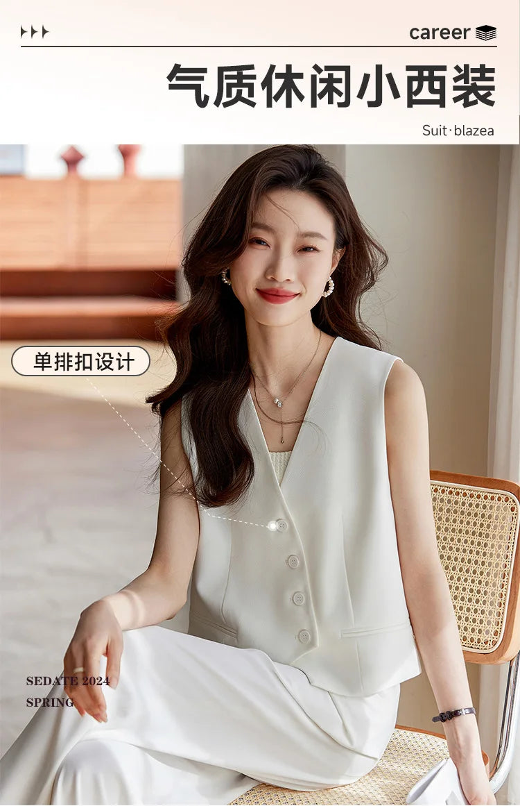 Women's White Suit Vest2024New Spring and Summer Sleeveless Waistcoat Vest Cardigan Suit Suit