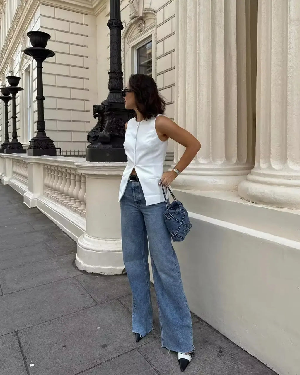 Y2K TRAF 2024 Summer Women's Suit O-Neck Long Vest Mini Shorts Sets for Women 2 Pieces Elegant Outfit Lady Shorts Two-piece Set