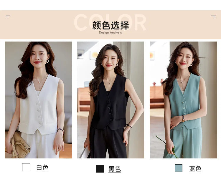 Women's White Suit Vest2024New Spring and Summer Sleeveless Waistcoat Vest Cardigan Suit Suit