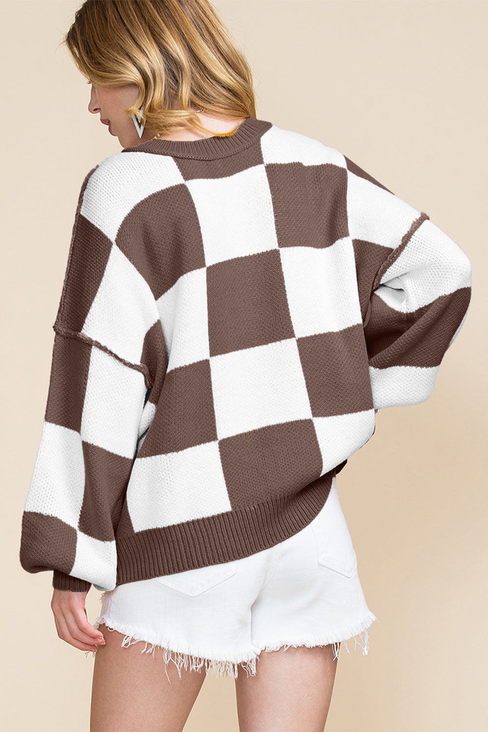 Green Checkered Bishop Sleeve Sweater